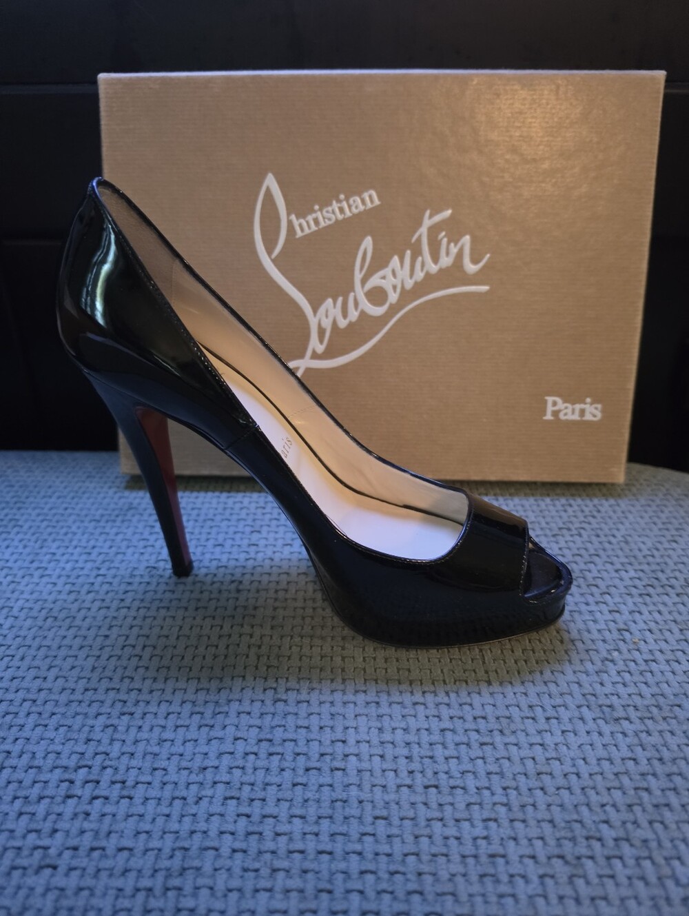 Christian Louboutin Black Patent Peep-Toe Platform Pumps - Picture 2 of 4